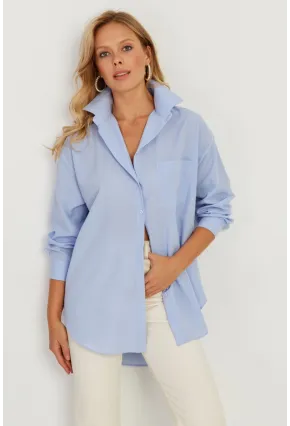 Kadın Mavi Uzun Basic Gömlek SF2535
