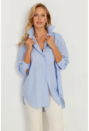 Kadın Mavi Uzun Basic Gömlek SF2535