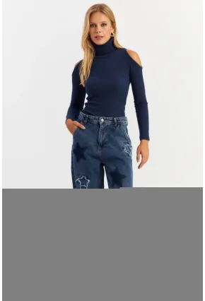 Kadın Mavi Yamalı Jean Pantolon AUR1