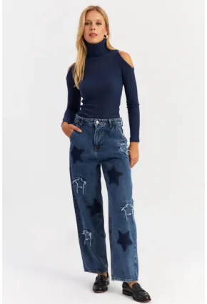 Kadın Mavi Yamalı Jean Pantolon AUR1