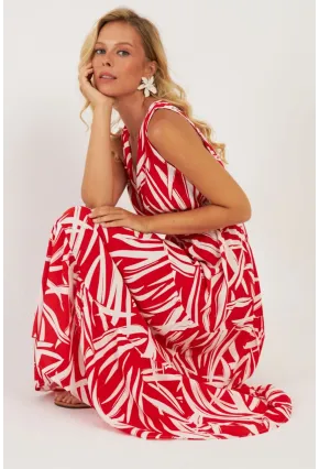 Kadın Mercan Desenli Kruvaze Midi Elbise YZ634