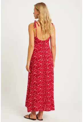 Kadın Mercan İp Askılı Çiçekli Midi Elbise GÇ172