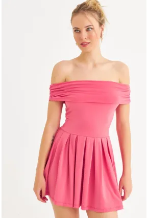 Kadın Mercan Madonna Yaka Mini Elbise MON1262-1