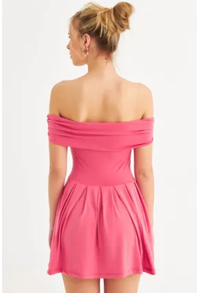 Kadın Mercan Madonna Yaka Mini Elbise MON1262-1