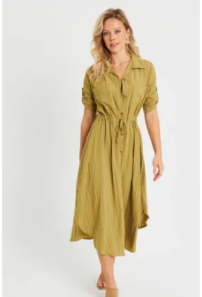 Kadın Midi Gömlek Elbise Haki Q984