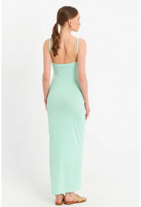 Kadın Mint Ayarlanabilir Askılı Maxi Elbise MEN2004