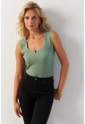 Kadın Mint Kare Yaka Triko Bluz SMT243