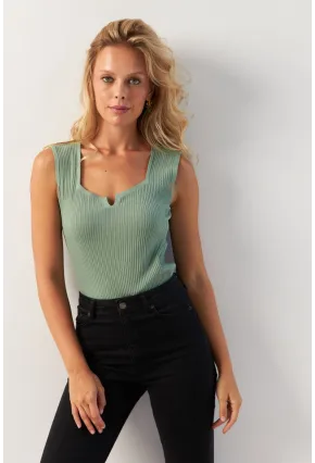Kadın Mint Kare Yaka Triko Bluz SMT243