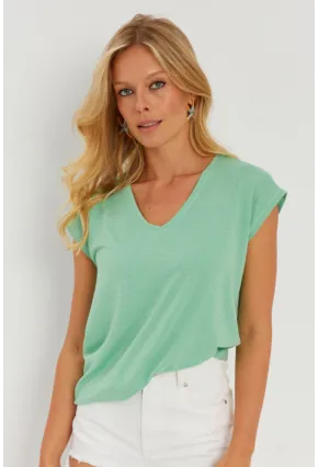Kadın Mint V Yaka Simli Bluz RX436