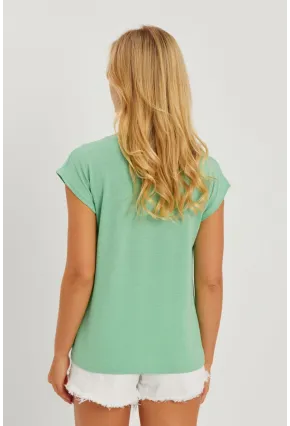 Kadın Mint V Yaka Simli Bluz RX436