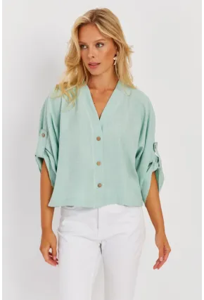 Kadın Mint Yarasa Kol Kısa Gömlek GÇ160