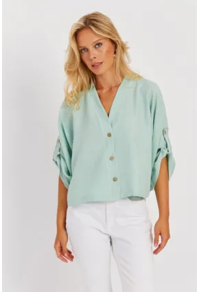 Kadın Mint Yarasa Kol Kısa Gömlek GÇ160