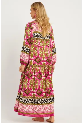 Kadın Mor Desenli Midi Elbise GÇ169