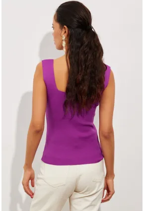 Kadın Mor Kare Yaka Triko Bluz YV87