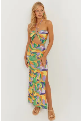 Kadın Multi Boyun Bağlamalı Desenli Midi Elbise MEN2041