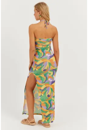 Kadın Multi Boyun Bağlamalı Desenli Midi Elbise MEN2041