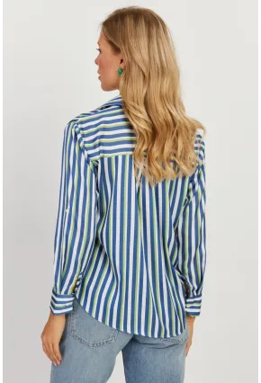 Kadın Multi Çizgili Saten Gömlek SF2536