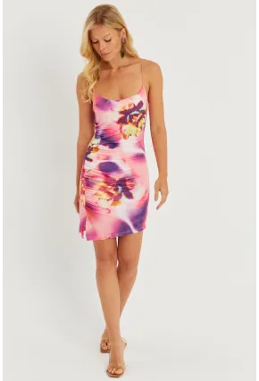 Kadın Multi Desenli Büzgülü Mini Elbise AYD312