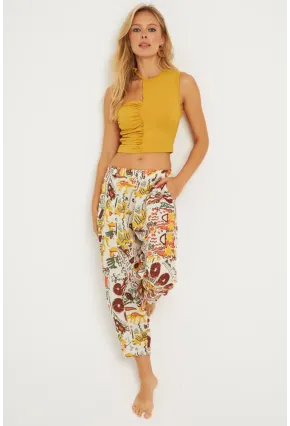 Kadın Multi Desenli Keten Şalvar Pantolon K1253