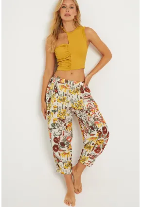 Kadın Multi Desenli Keten Şalvar Pantolon K1253