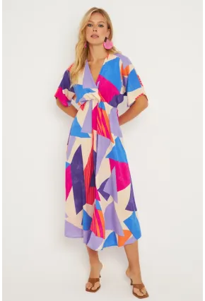 Kadın Multi Desenli Kruvaze Midi Elbise HT108