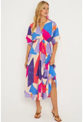 Kadın Multi Desenli Kruvaze Midi Elbise HT108