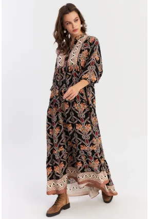 Kadın Multi Etnik Desenli Maxi Dokuma Elbise ALO228