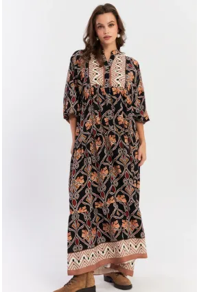 Kadın Multi Etnik Desenli Maxi Dokuma Elbise ALO228