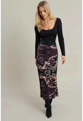 Kadın Mürdüm Desenli Saten Etek MCAR1060