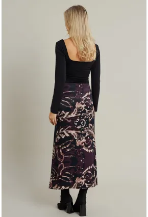 Kadın Mürdüm Desenli Saten Etek MCAR1060