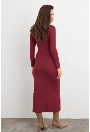 Kadın Mürdüm Kare Yaka Midi Elbise XC8102