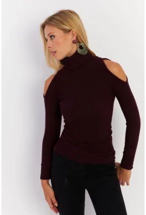 Kadın Mürdüm Omuzları Açık Kaşkorse Bluz HOR04