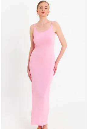Kadın Pembe Ayarlanabilir Askılı Maxi Elbise MEN2004