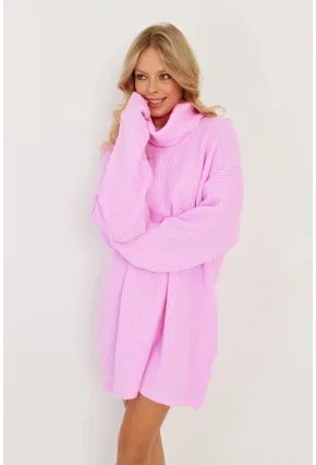 Kadın Pembe Balıkçı Yaka Triko Tunik KZ2504