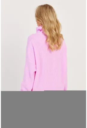 Kadın Pembe Balıkçı Yaka Triko Tunik KZ2504