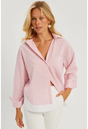 Kadın Pembe Çizgili Gömlek SF2551