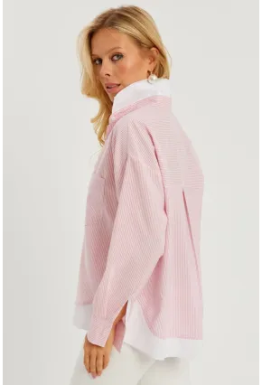 Kadın Pembe Çizgili Gömlek SF2551