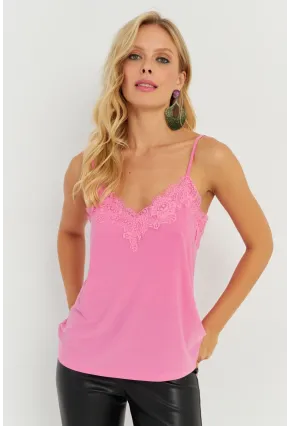 Kadın Pembe Dantel Detaylı Atlet AYD265