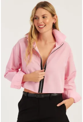 Kadın Pembe Fermuarlı Kısa Gömlek SF2541