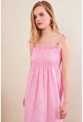 Kadın Pembe Gipeli Midi Plaj Elbisesi OR501