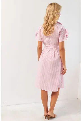 Kadın Pembe Gül Detaylı Midi Gömlek Elbise SF12812