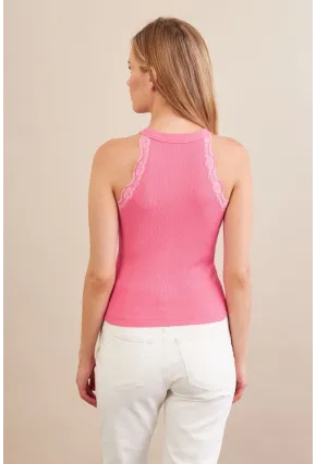 Kadın Pembe Halter Yaka Dantelli Bluz MK04
