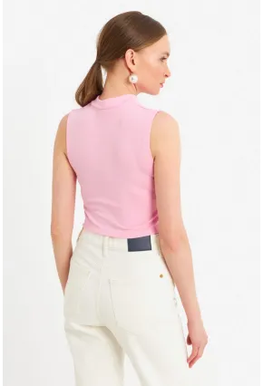 Kadın Pembe Kolsuz Crop Bluz ZH07