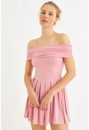 Kadın Pembe Madonna Yaka Midi Elbise MON1262-1