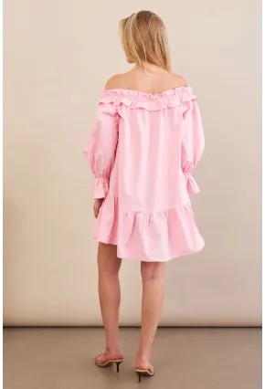 Kadın Pembe Madonna Yaka Midi Elbise PSG1012