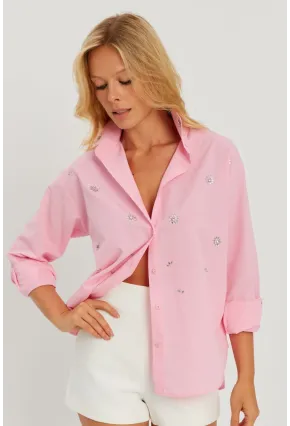 Kadın Pembe Taşlı Gömlek SF2550