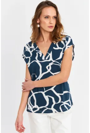 Kadın Petrol V Yaka Salaş Bluz MLPP643
