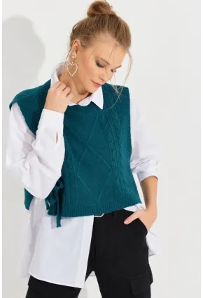 Kadın Petrol Yanları Bağlamalı Süveter YV210