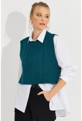 Kadın Petrol Yanları Bağlamalı Süveter YV210