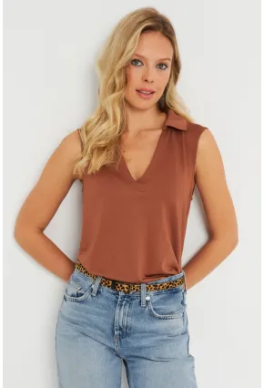 Kadın Polo Yaka Bluz Badem AYD276